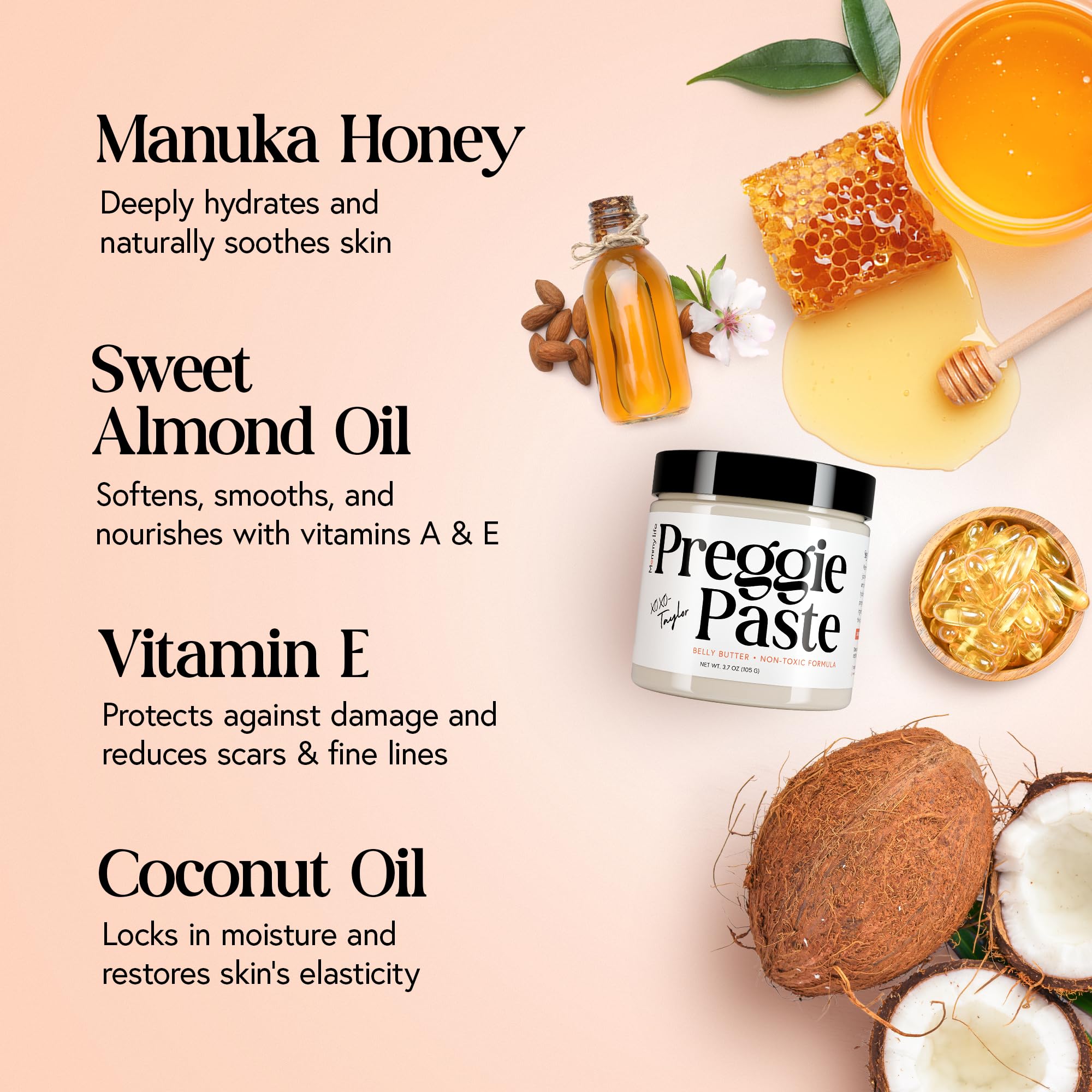 MOMMY LIFE Preggie Paste Belly Butter – Non-Toxic Stretch Mark Cream for Pregnancy & Postpartum | 3.7oz