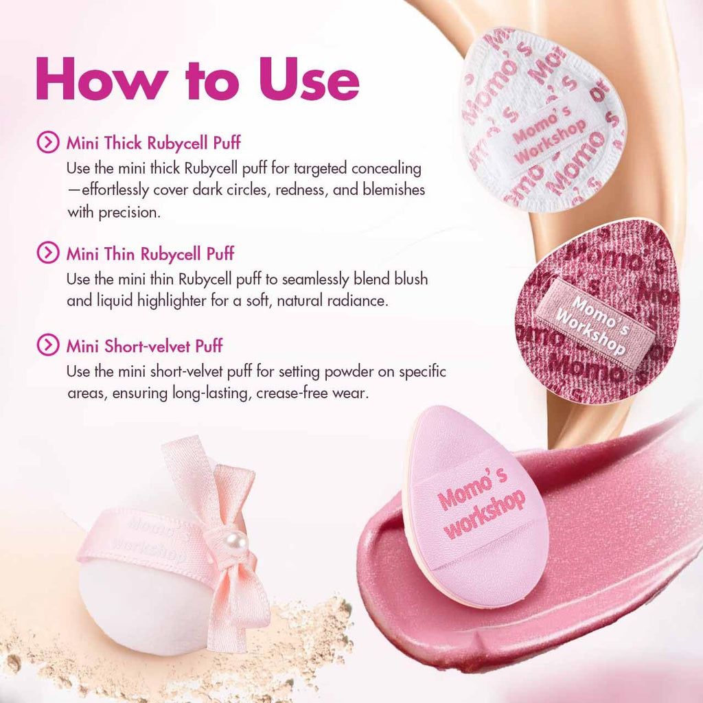 Momo's Workshop Mini Denim Makeup Sponge Set – 4 Pink Sponges + Travel Pouch