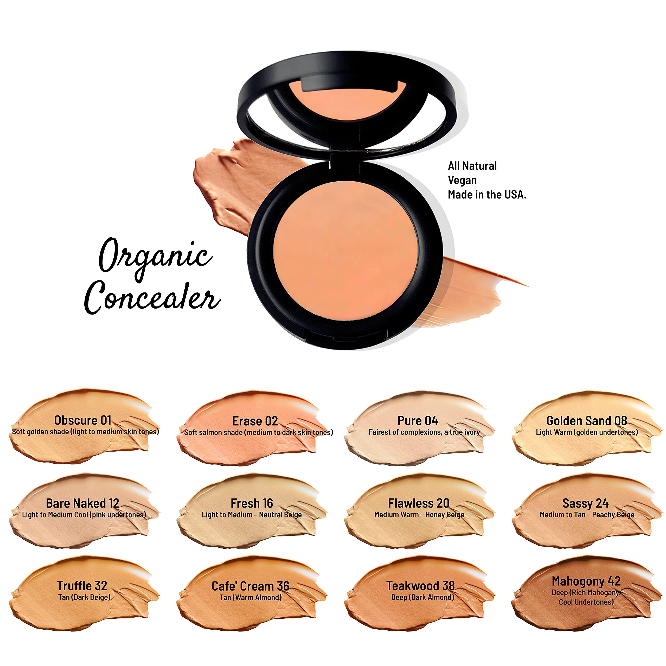 Mom's Secret 100% Natural Concealer – Organic, Vegan, Gluten Free, Cruelty Free | Made in USA | Bare Naked 12