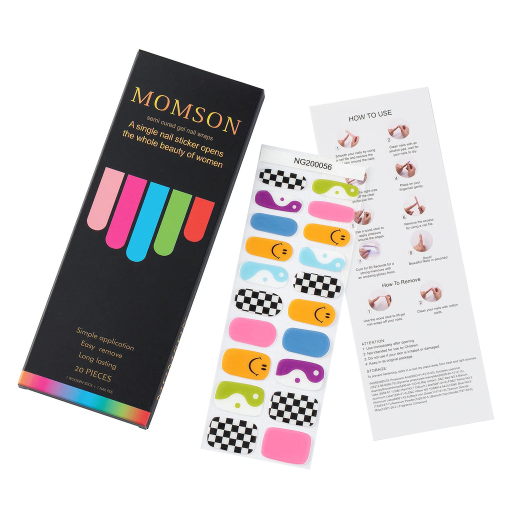 MOMSON Semi Cured Gel Nail Strips – Rainbow Unicorn Design | At-Home Salon-Quality Manicure