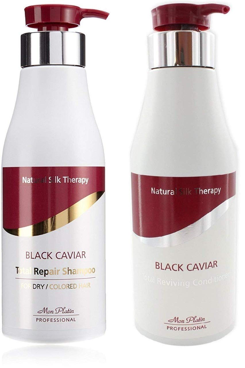 Mon Platin Total Repair Shampoo & Total Reviving Conditioner – Black Caviar, Vitamin B5, Natural Oils (Paraben-Free, Color-Safe) 500ml