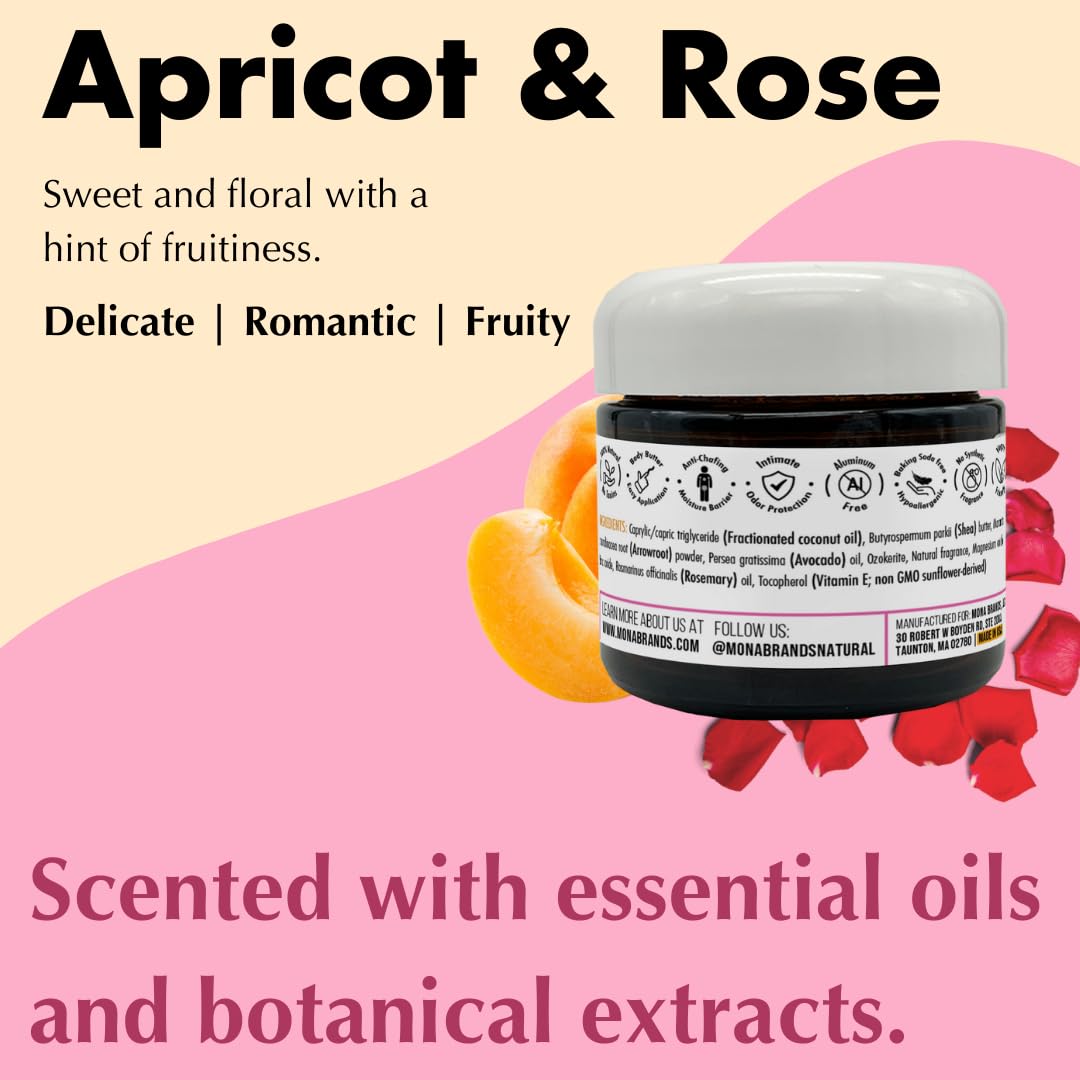 MONA All Natural Deodorant for Whole Body & Intimate Areas | Apricot & Rose, 2 oz