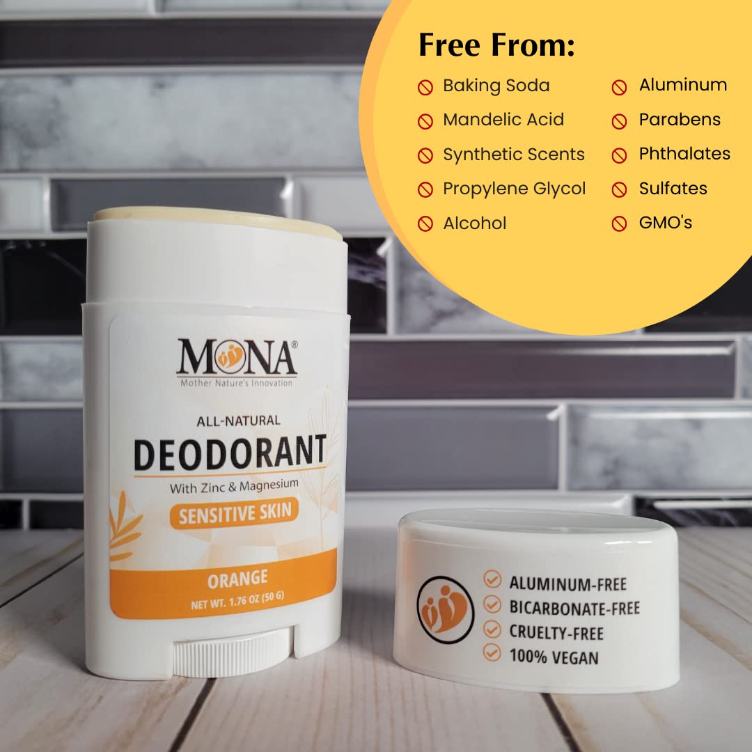 MONA All Natural Deodorant for Women & Men – Sensitive Skin, No Aluminum, Orange 1.76 oz