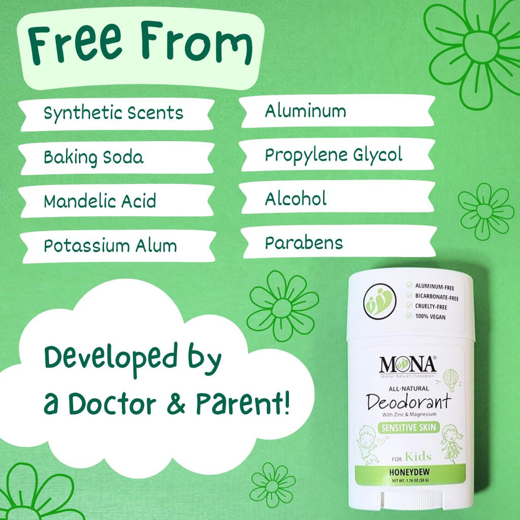 MONA Honeydew Natural Deodorant for Kids – Aluminum-Free 2-Pack