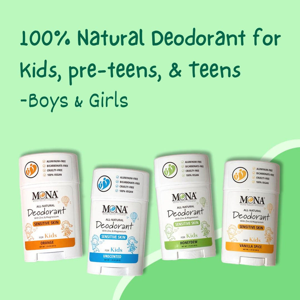 MONA All Natural Deodorant for Kids — Honeydew 3-Pack (1.76 Oz) | Aluminum & Baking Soda Free