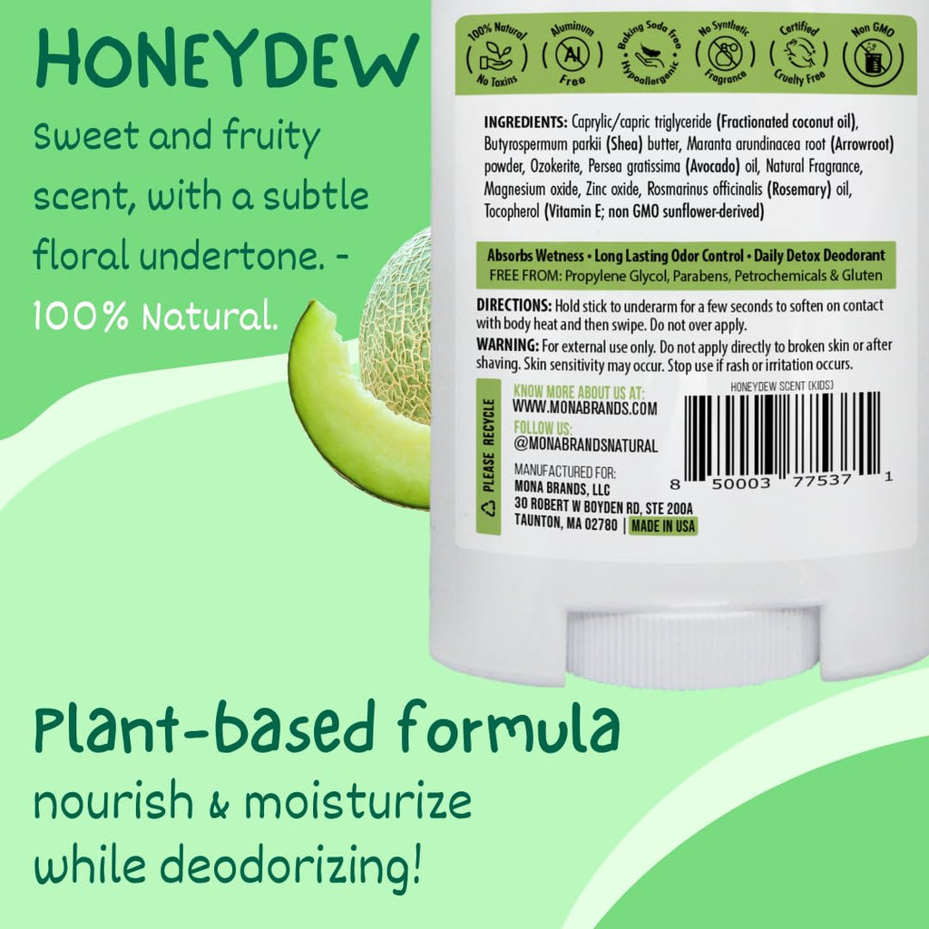 MONA All Natural Deodorant for Kids — Honeydew 3-Pack (1.76 Oz) | Aluminum & Baking Soda Free