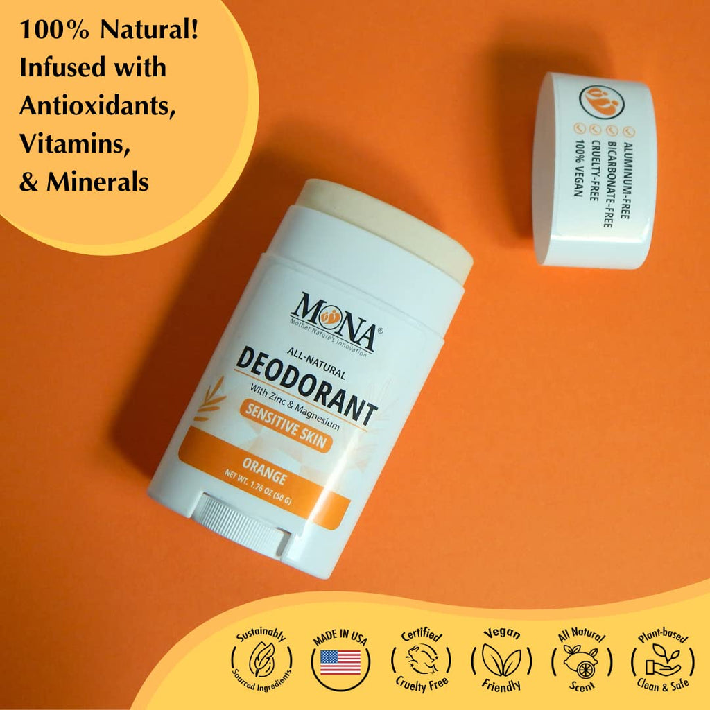 MONA All Natural Deodorant for Women & Men – Sensitive Skin, No Aluminum, Orange 1.76 oz
