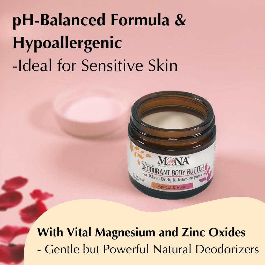 MONA All Natural Deodorant for Whole Body & Intimate Areas | Apricot & Rose, 2 oz