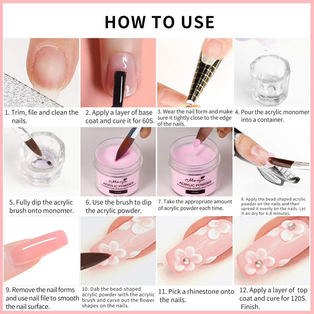 Monja Acrylic Powder Kit – 4 Colors (30g) for Nails – No Lamp Needed