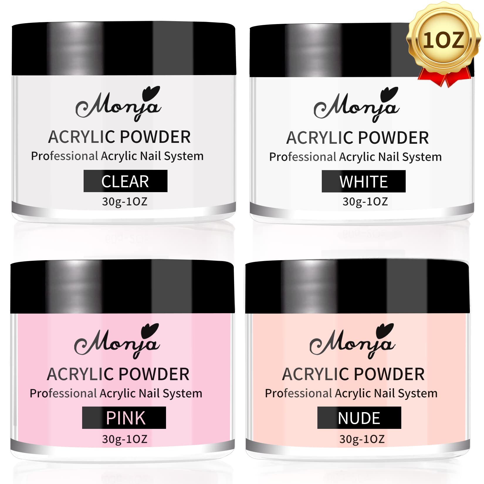 Monja Acrylic Powder Kit – 4 Colors (30g) for Nails – No Lamp Needed