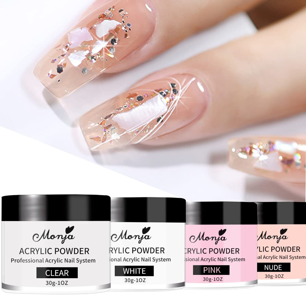 Monja Acrylic Powder Kit – 4 Colors (30g) for Nails – No Lamp Needed