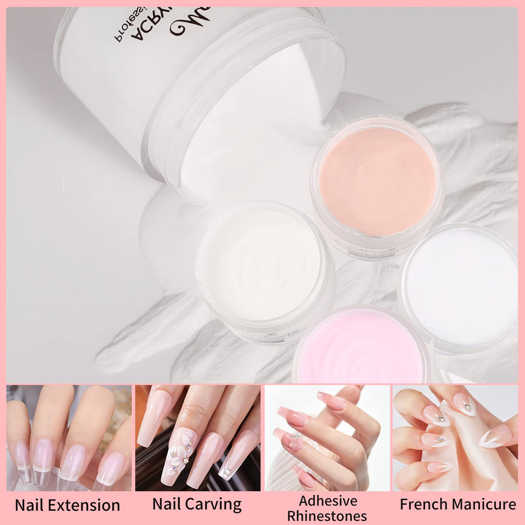 Monja Acrylic Powder Kit – 4 Colors (30g) for Nails – No Lamp Needed