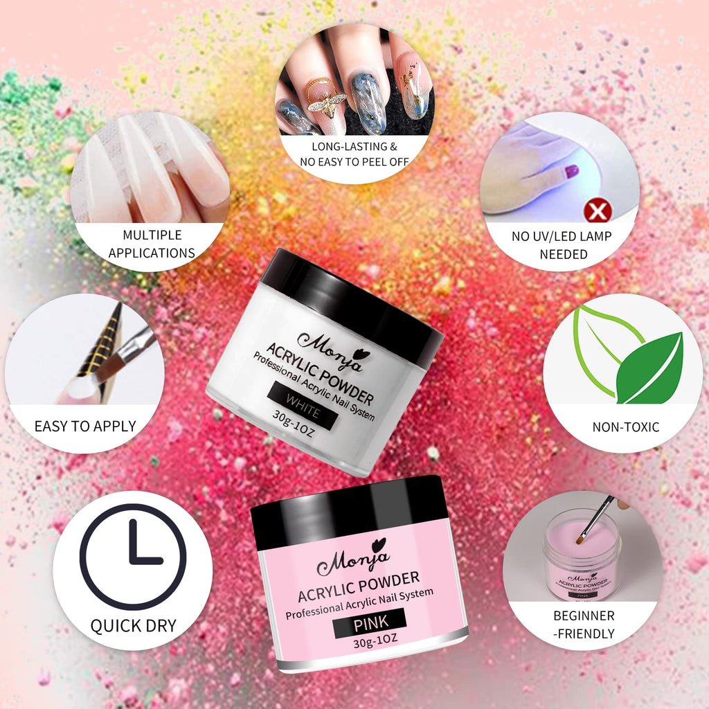 Monja Acrylic Powder Kit – 4 Colors (30g) for Nails – No Lamp Needed