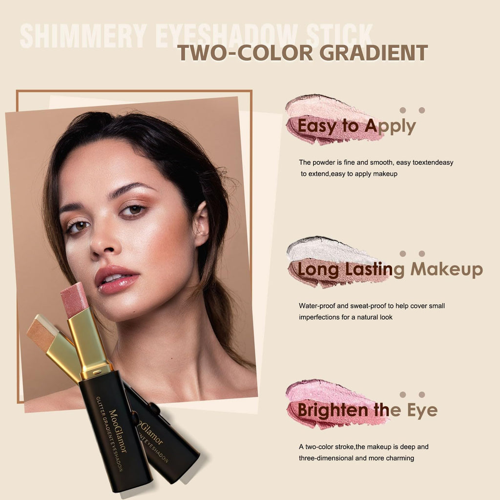 MooGlamor 6-Pc Glitter Eye Shadow Sticks – Dual-Color Gradient & Waterproof