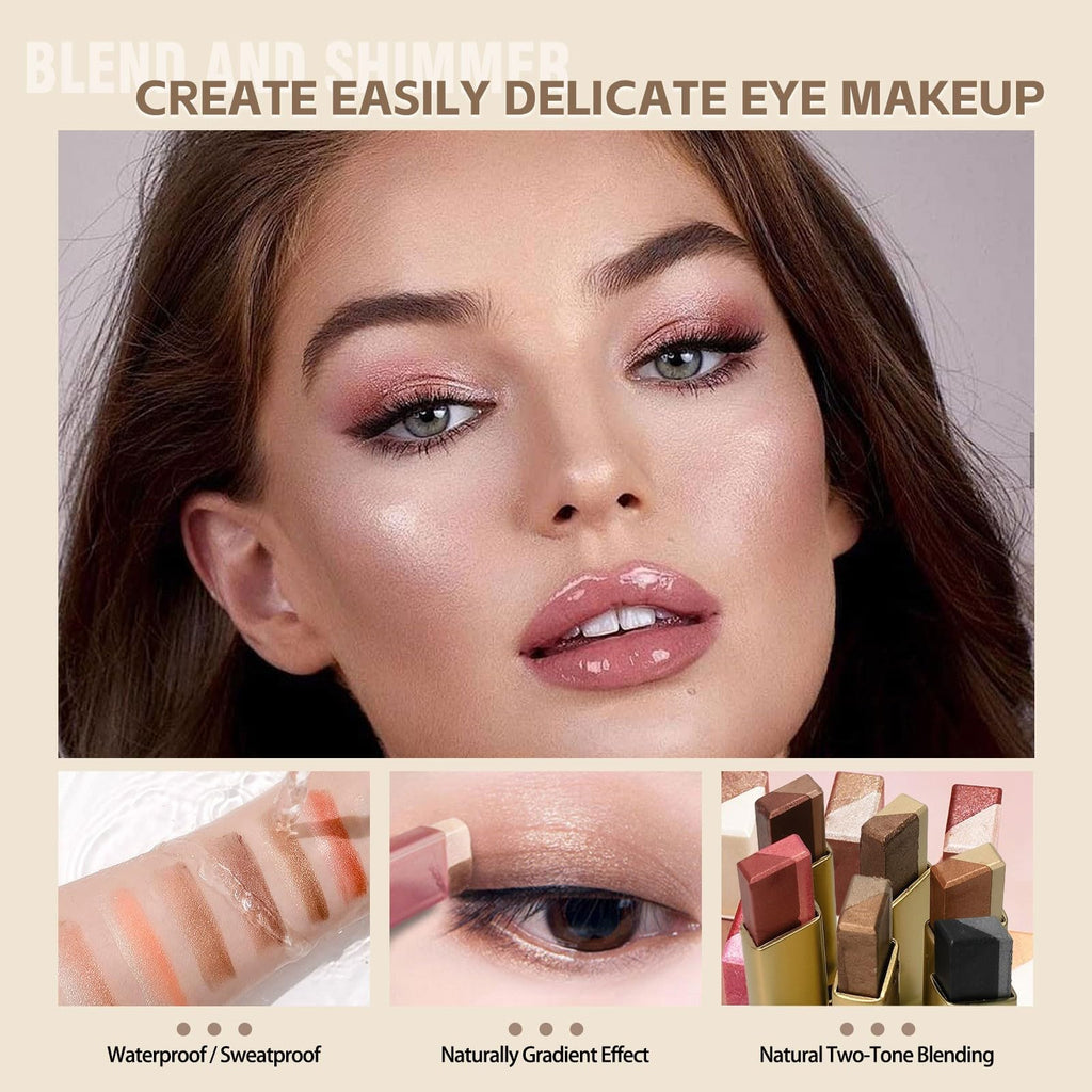 MooGlamor 6-Pc Glitter Eye Shadow Sticks – Dual-Color Gradient & Waterproof