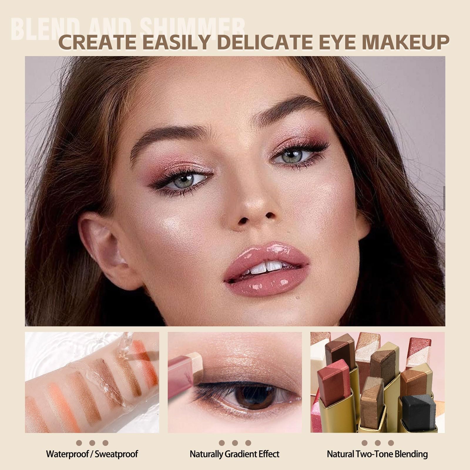 MooGlamor 6-Pc Glitter Eye Shadow Sticks – Dual-Color Gradient & Waterproof