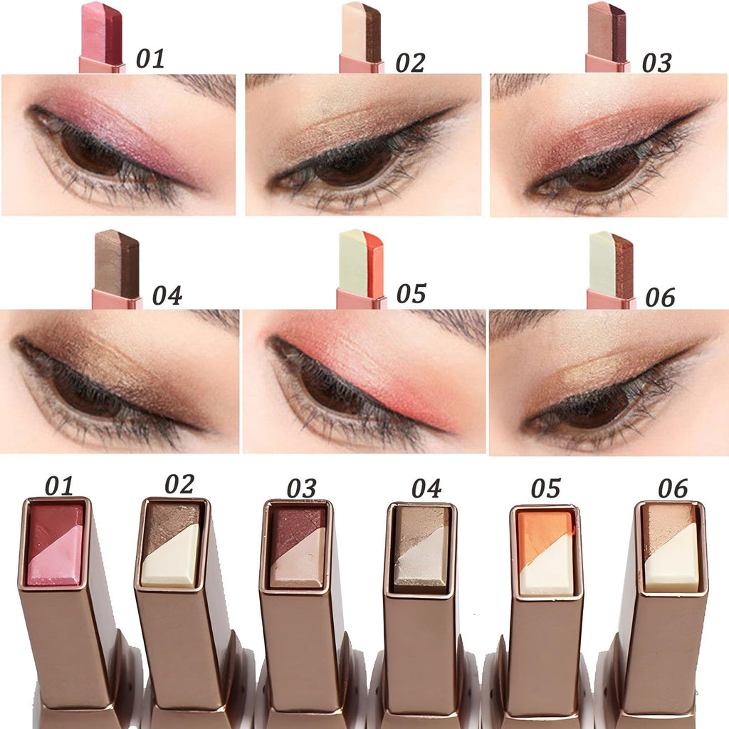 MooGlamor 6 Pcs Shimmery Eyeshadow Stick — Dual-Color Glitter Pencils, Waterproof & Retractable