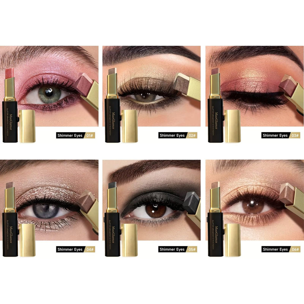 MooGlamor 6-Pc Glitter Eye Shadow Sticks – Dual-Color Gradient & Waterproof
