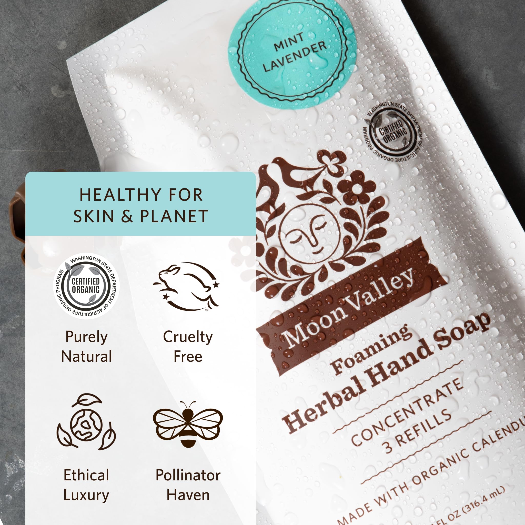 Moon Valley Foaming Hand Soap Refill Pouch Two-Pack – Mint Lavender | Vegan & Non-GMO