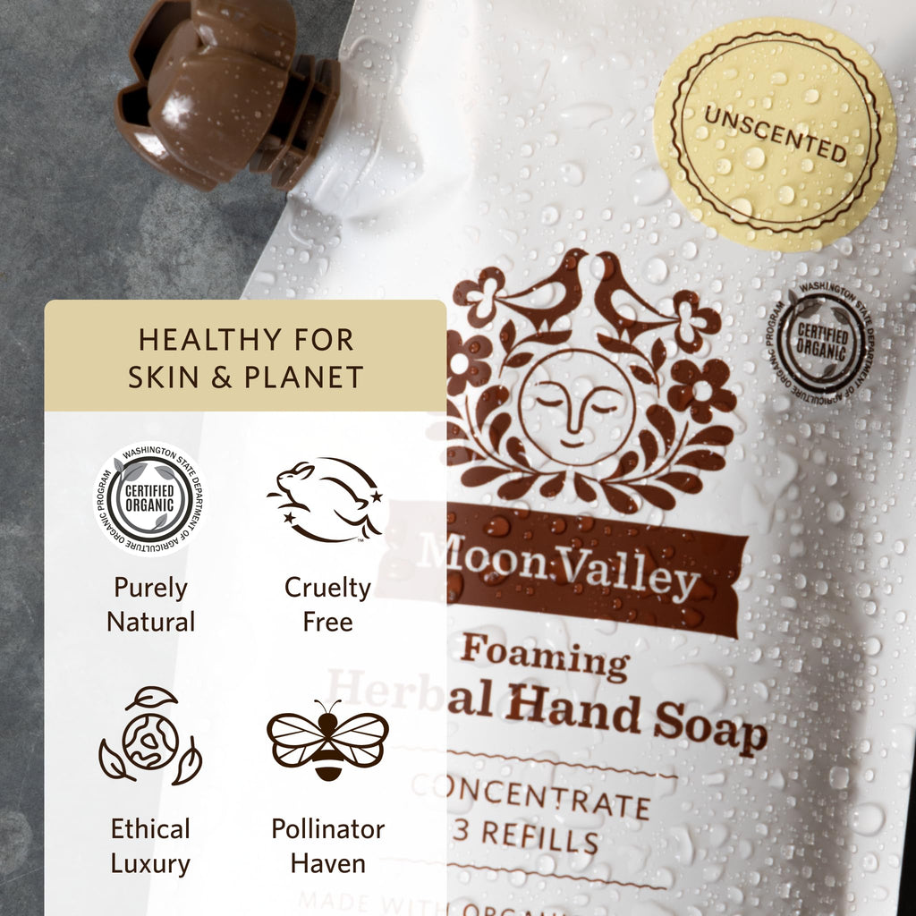 Moon Valley Foaming Hand Soap Refill Pouch – Two-Pack Unscented, Vegan & Non-GMO, Eco-Friendly