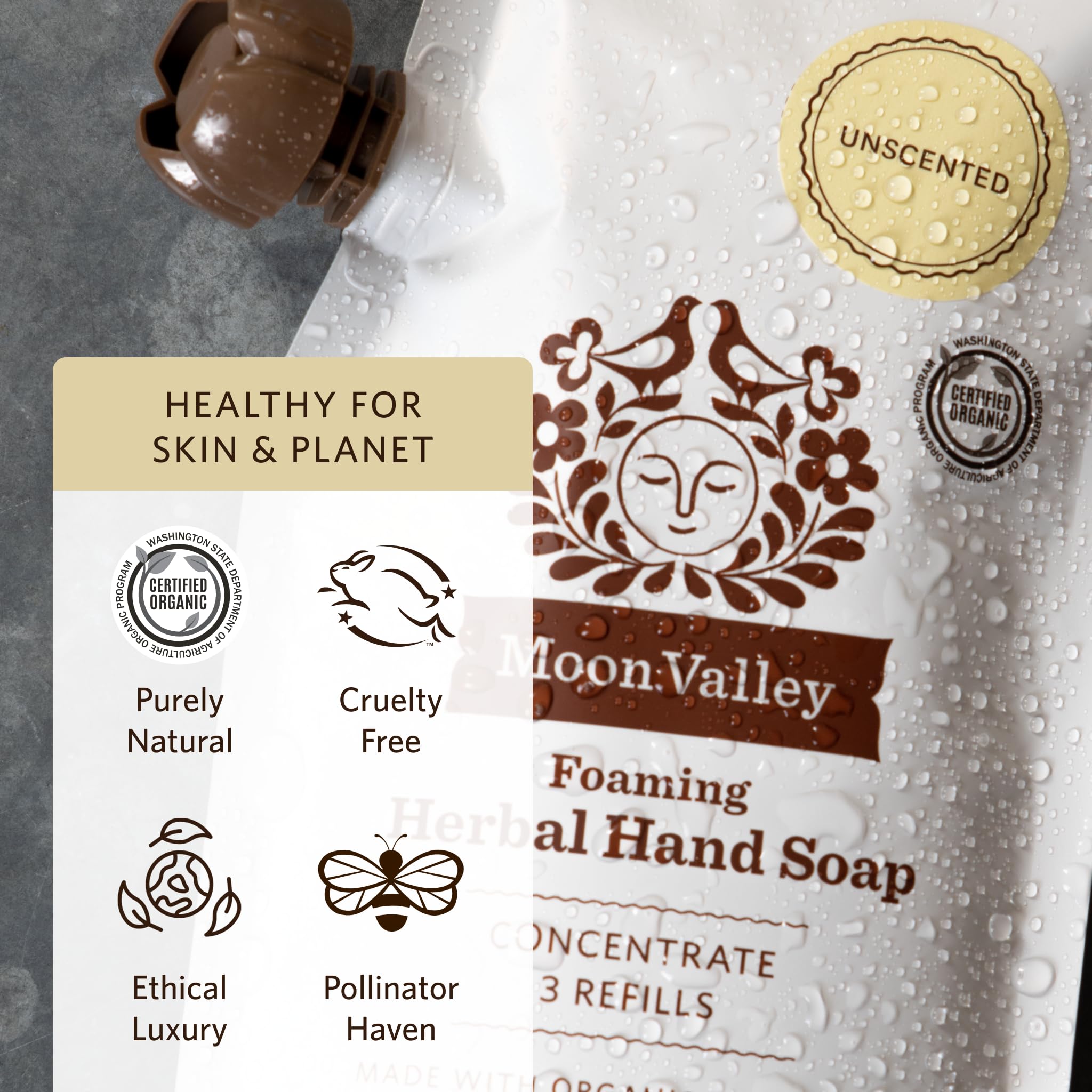Moon Valley Foaming Hand Soap Refill Pouch – Two-Pack Unscented, Vegan & Non-GMO, Eco-Friendly