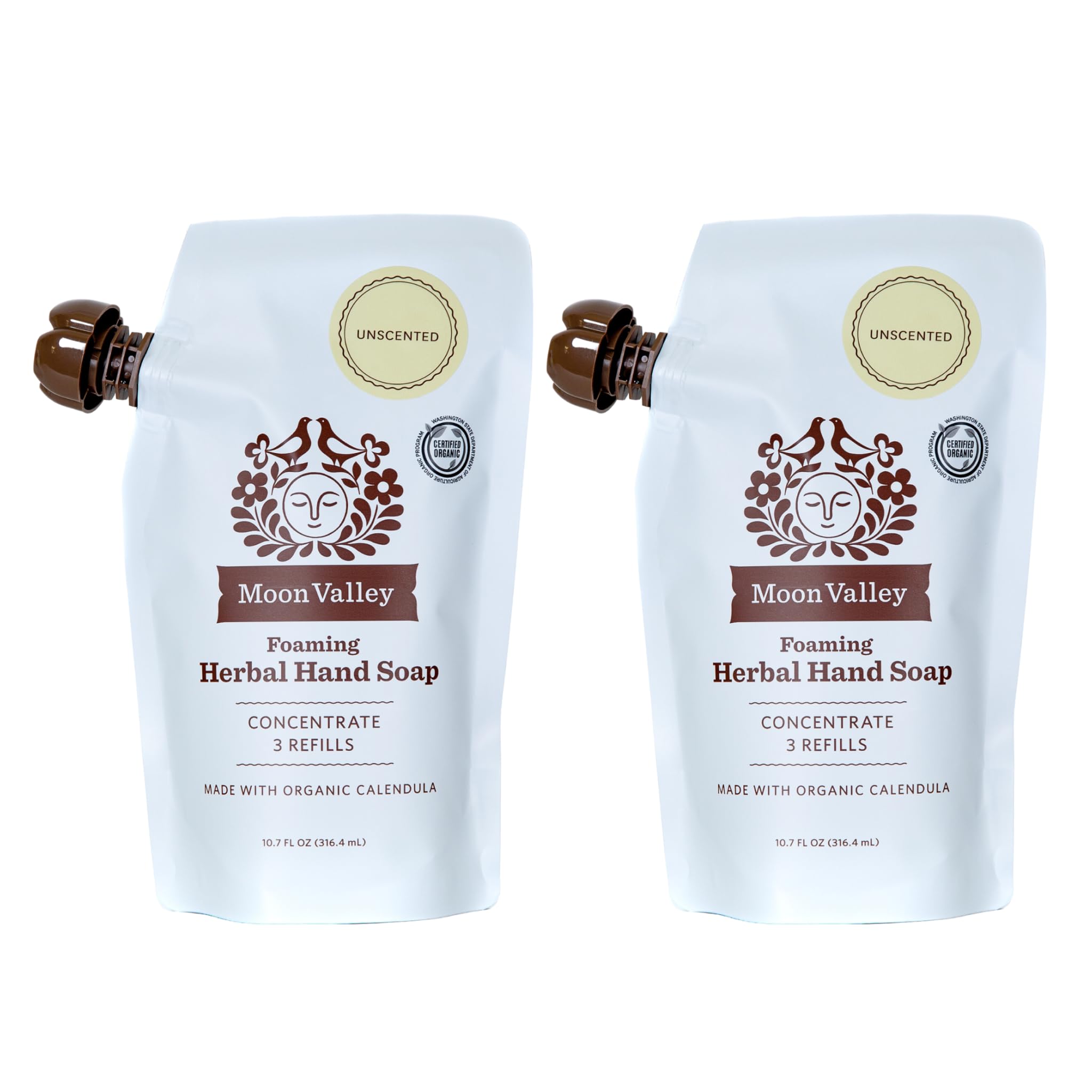 Moon Valley Foaming Hand Soap Refill Pouch – Two-Pack Unscented, Vegan & Non-GMO, Eco-Friendly