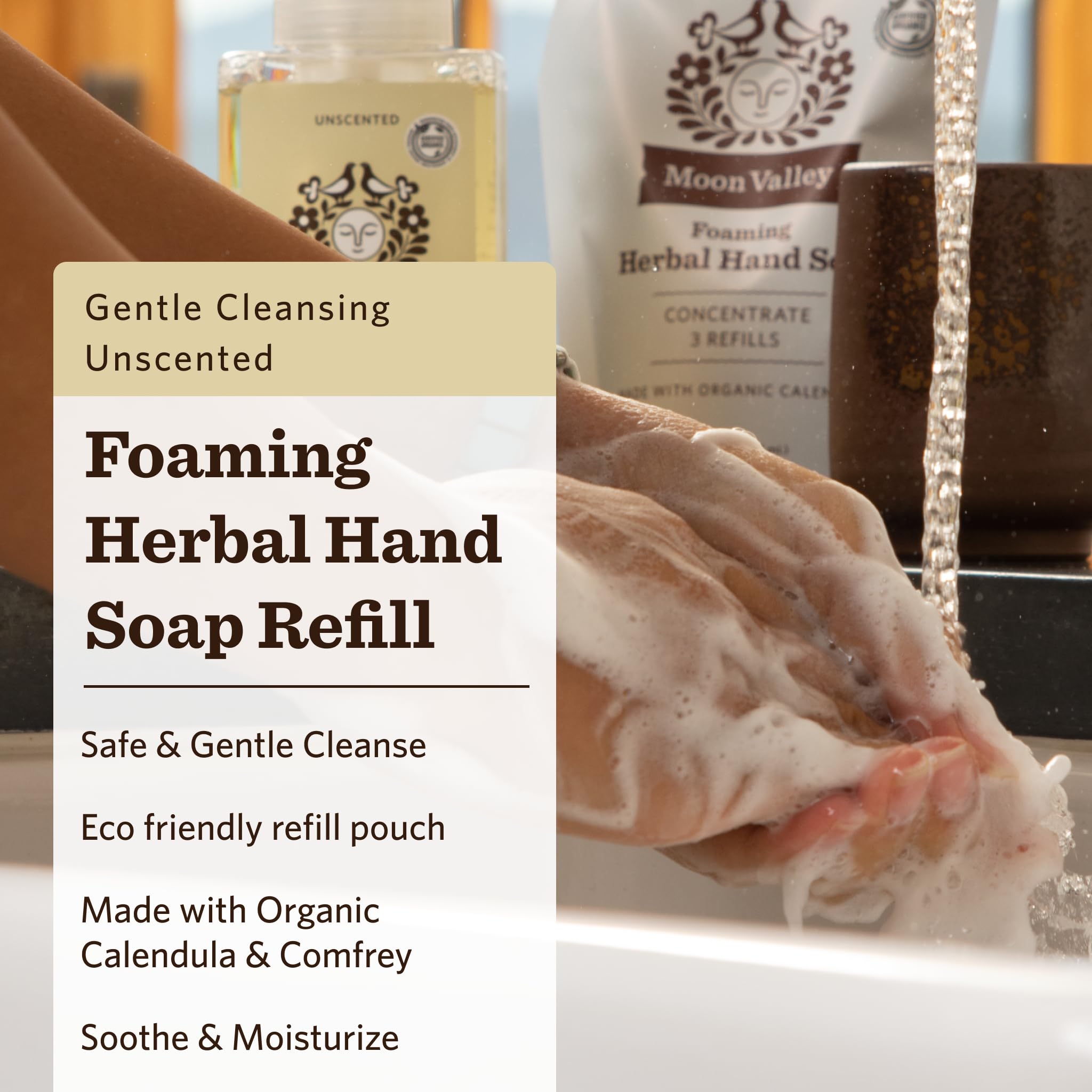 Moon Valley Foaming Hand Soap Refill Pouch – Two-Pack Unscented, Vegan & Non-GMO, Eco-Friendly