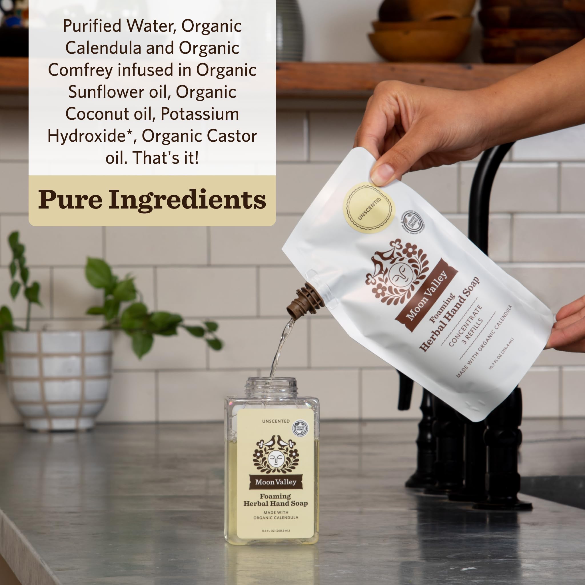 Moon Valley Foaming Hand Soap Refill Pouch – Two-Pack Unscented, Vegan & Non-GMO, Eco-Friendly