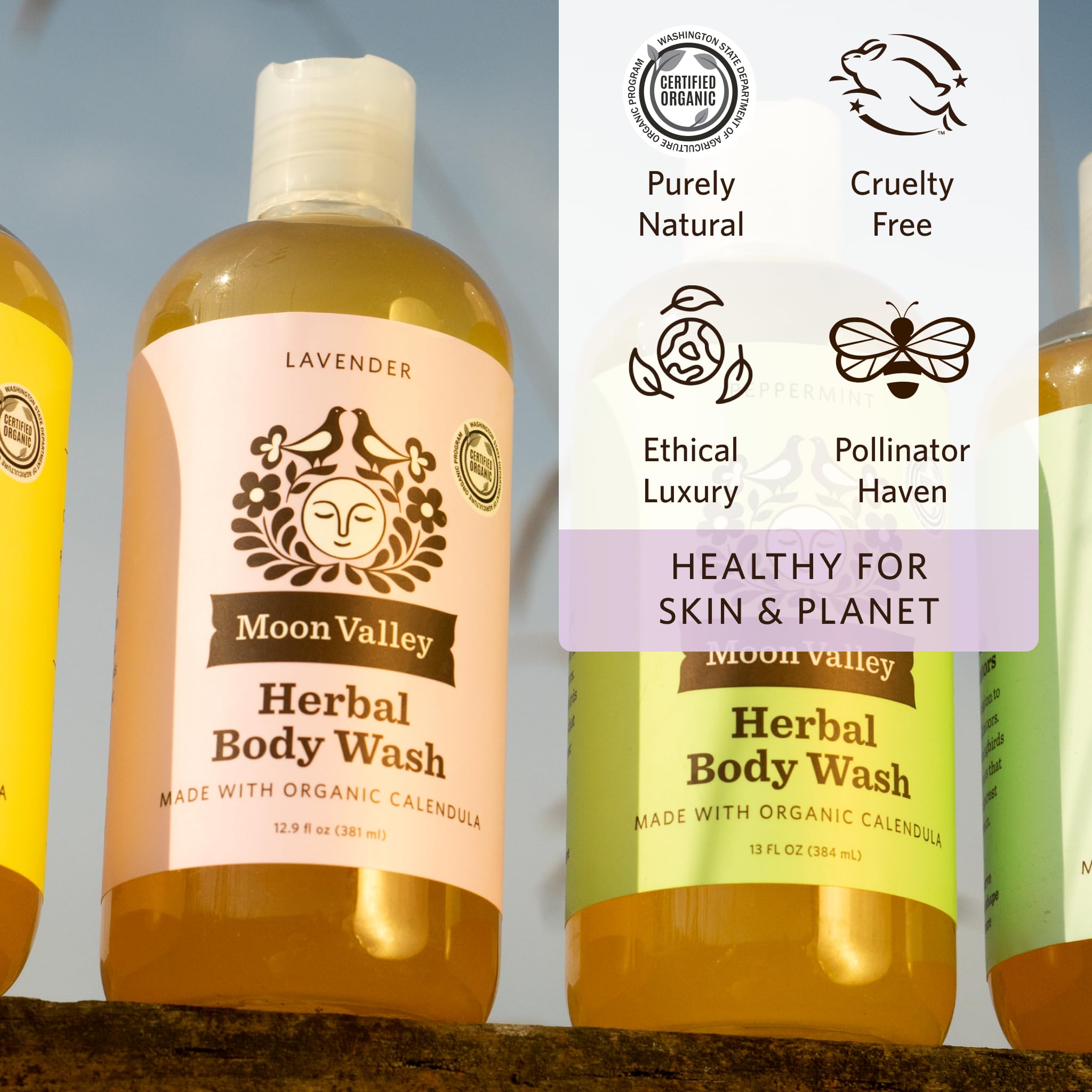 Moon Valley Organics Herbal Body Wash Variety 3 Pack — Lavender, Peppermint & Siberian Fir | Vegan, Paraben-Free