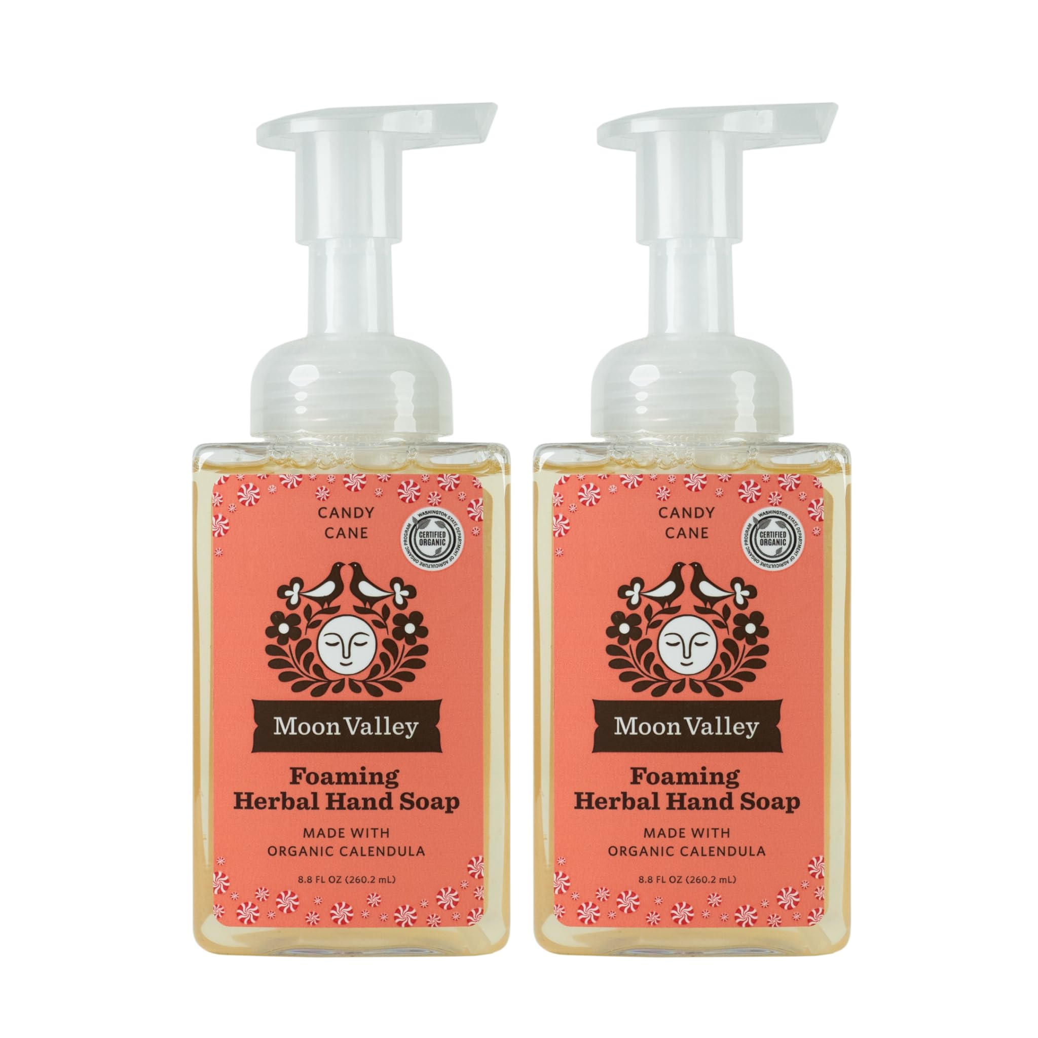 Moon Valley Organics Herbal Foaming Hand Soap – Candy Cane, Vegan & Recyclable Bottle (Two-Pack)