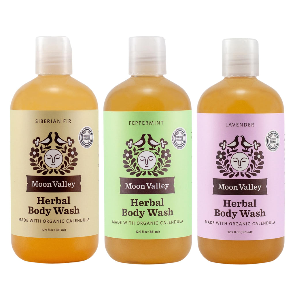 Moon Valley Organics Herbal Body Wash Variety 3 Pack — Lavender, Peppermint & Siberian Fir | Vegan, Paraben-Free