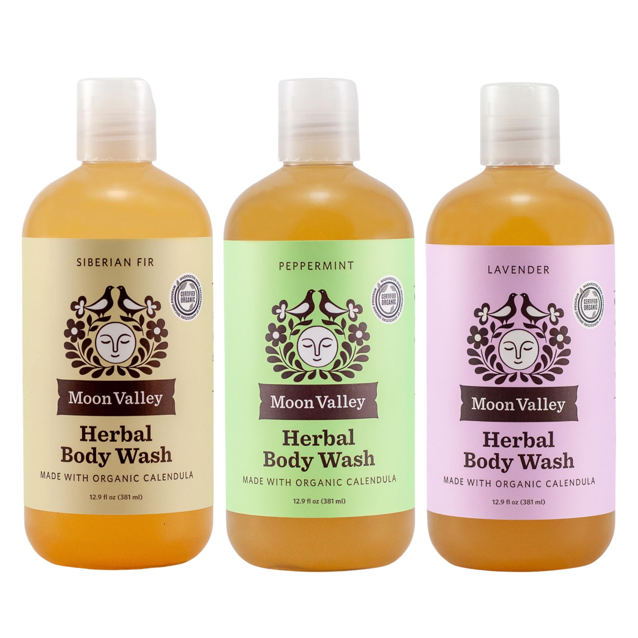 Moon Valley Organics Herbal Body Wash Variety 3 Pack — Lavender, Peppermint & Siberian Fir | Vegan, Paraben-Free