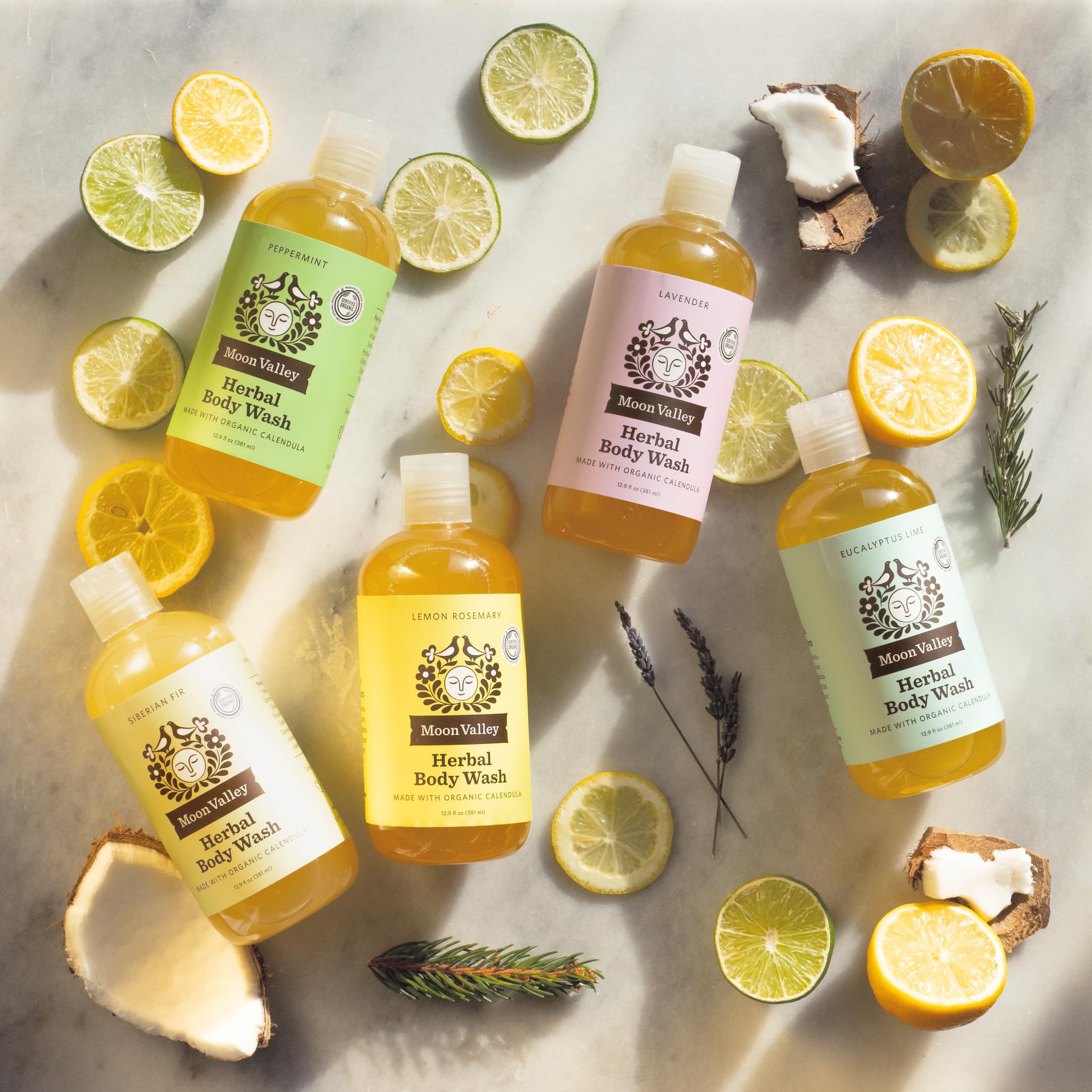 Moon Valley Organics Herbal Body Wash Variety 3 Pack — Lavender, Peppermint & Siberian Fir | Vegan, Paraben-Free