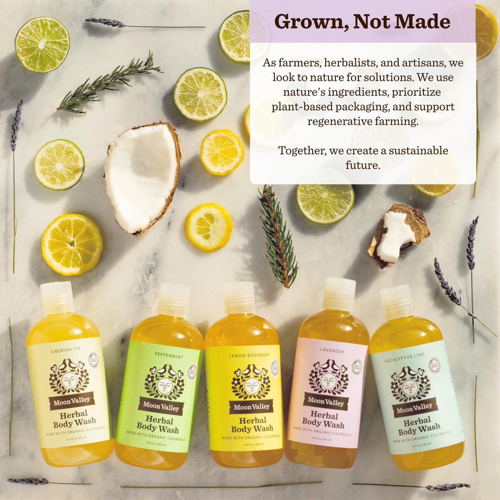 Moon Valley Organics Herbal Body Wash Variety 3 Pack — Lavender, Peppermint & Siberian Fir | Vegan, Paraben-Free