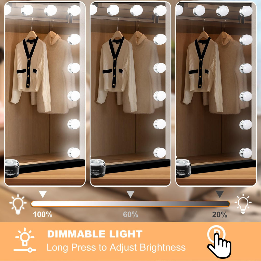 Moonee Black Vanity Mirror with Lights – 18 Dimmable Bulbs, 10X Magnifier, 3 Color Modes | Aluminum Frame (32x24)