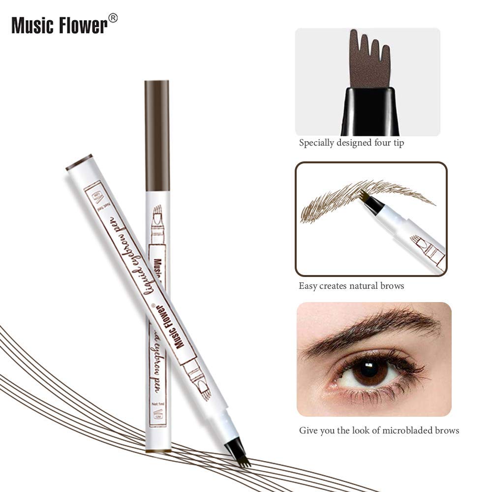 MoonKong Microblading Eyebrow Pen – 4-Tip Hair-Like Strokes with Stencils & Razor (Dark Brown/Chestnut)