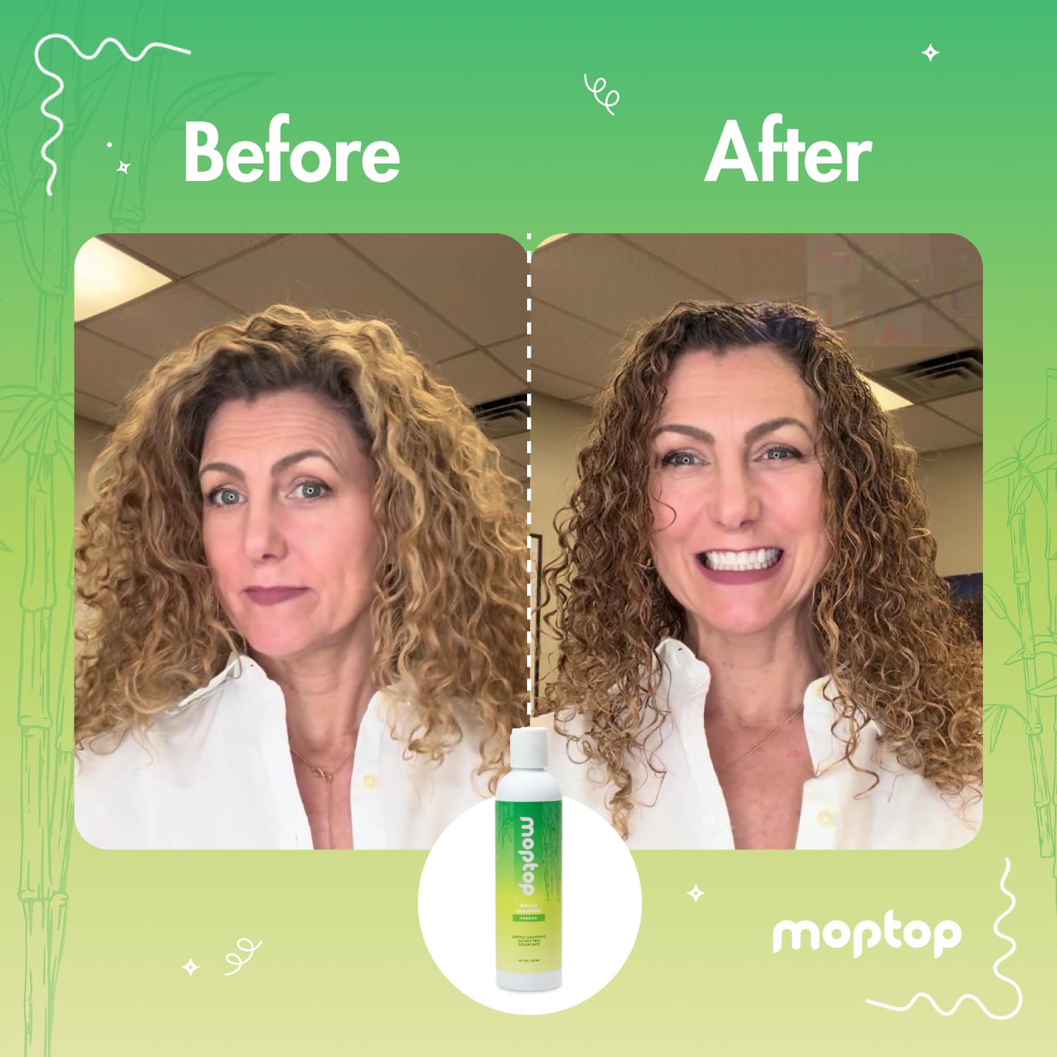 MopTop Gentle Shampoo – Sulfate-Free Daily Cleansing for All Hair Types | Bamboo 2pk
