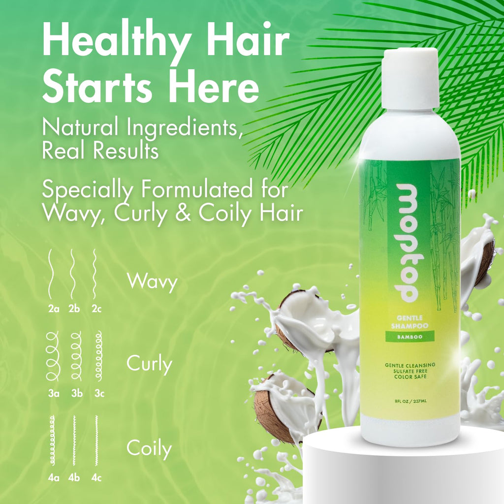 MopTop Gentle Shampoo – Sulfate-Free Daily Cleansing for All Hair Types | Bamboo 2pk