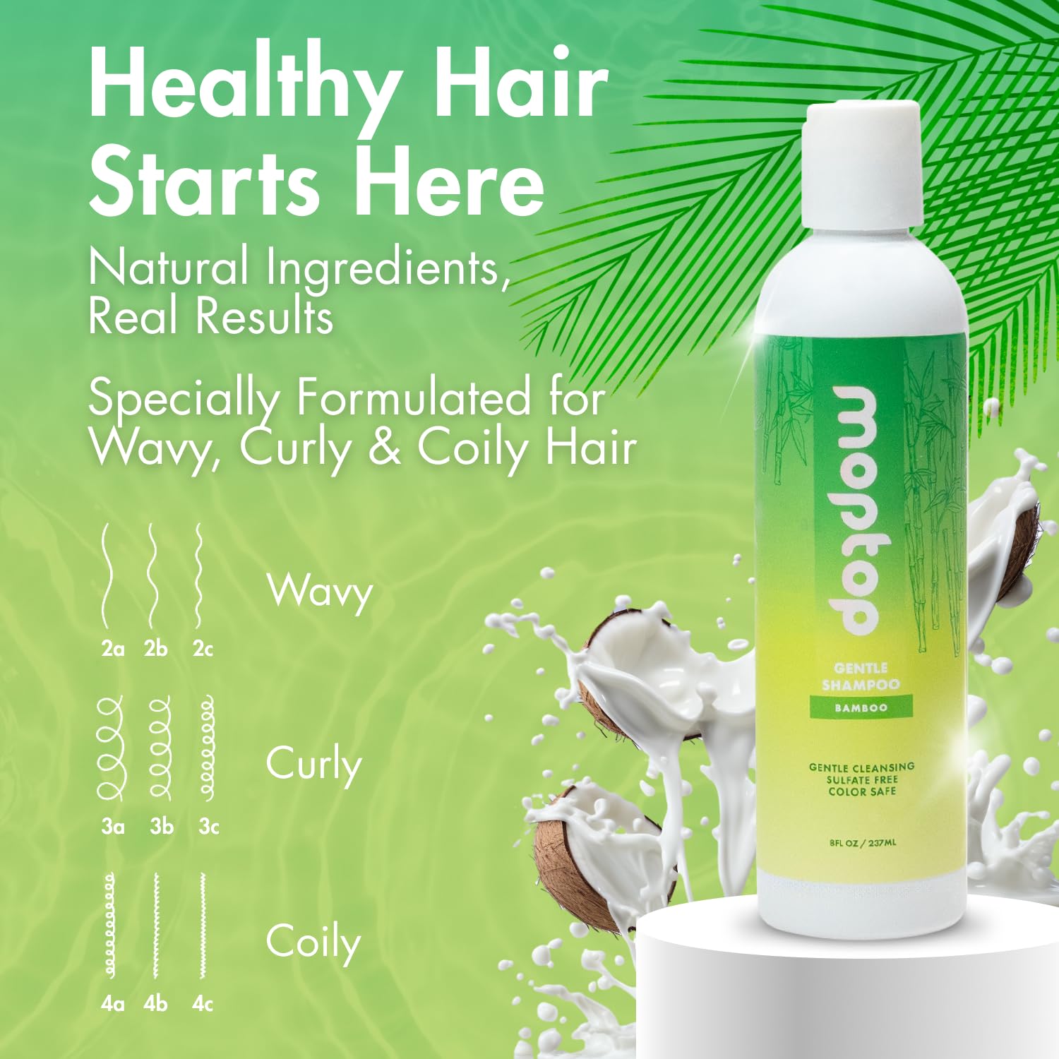 MopTop Gentle Shampoo – Sulfate-Free Daily Cleansing for All Hair Types | Bamboo 2pk