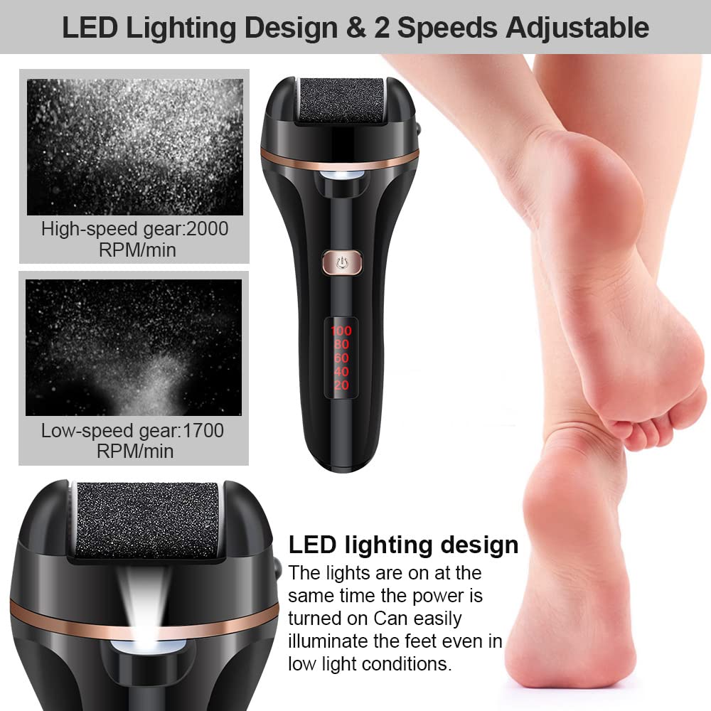 MOREVAC Electric Foot File Callus Remover – Rechargeable Pedicure Kit (2 Speeds, 3 Rollers)