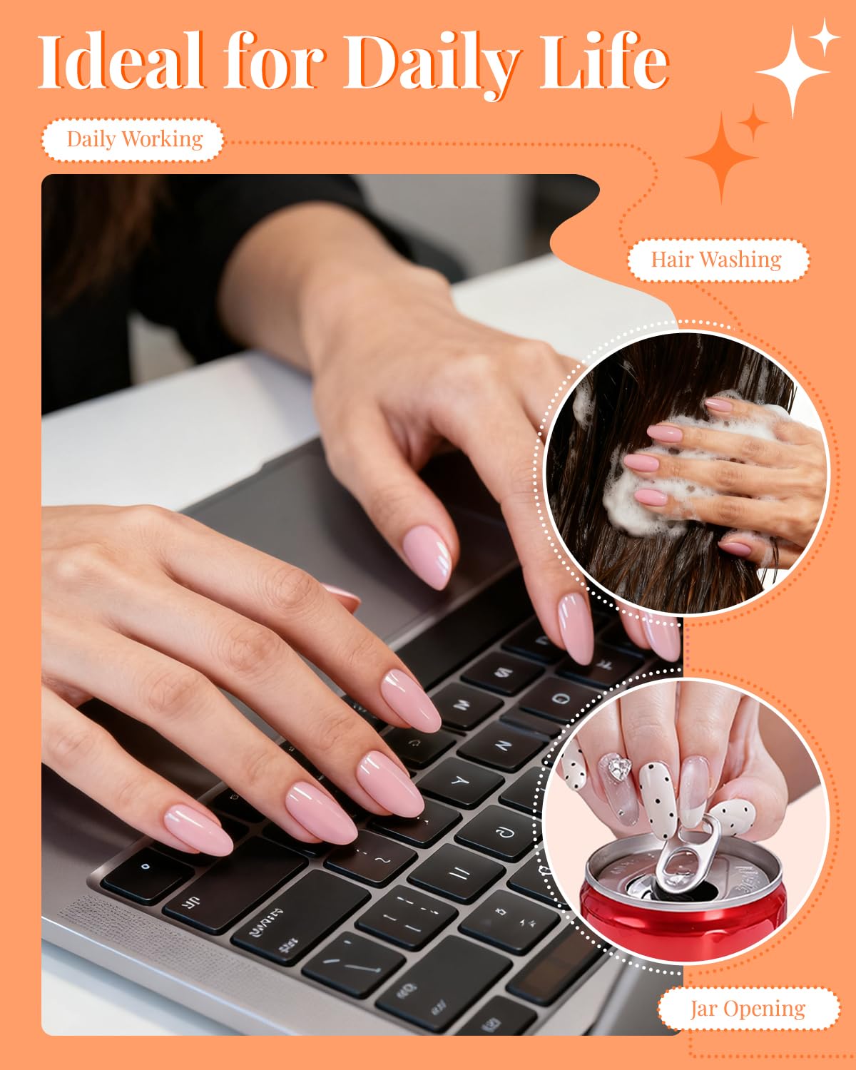 MORGLES Short Almond Nail Tips – 240 Pcs Half-Cover Clear Nails Kit with Glue, Files & Cuticle Forks