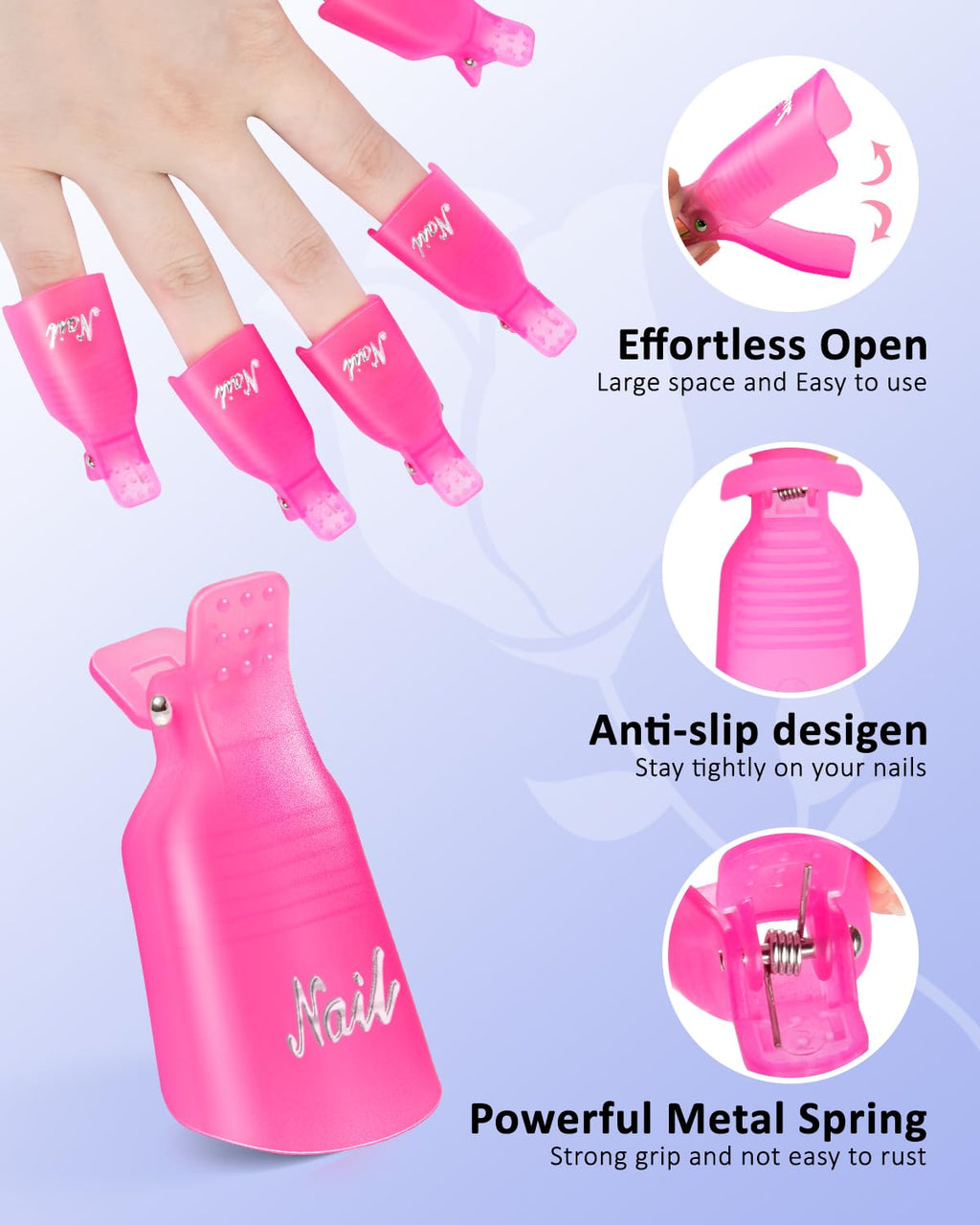 MORGLES Nail Polish Remover Kit — 300 Lint-Free Wipes, Pink Clips, Rose Cuticle Oil & Tools