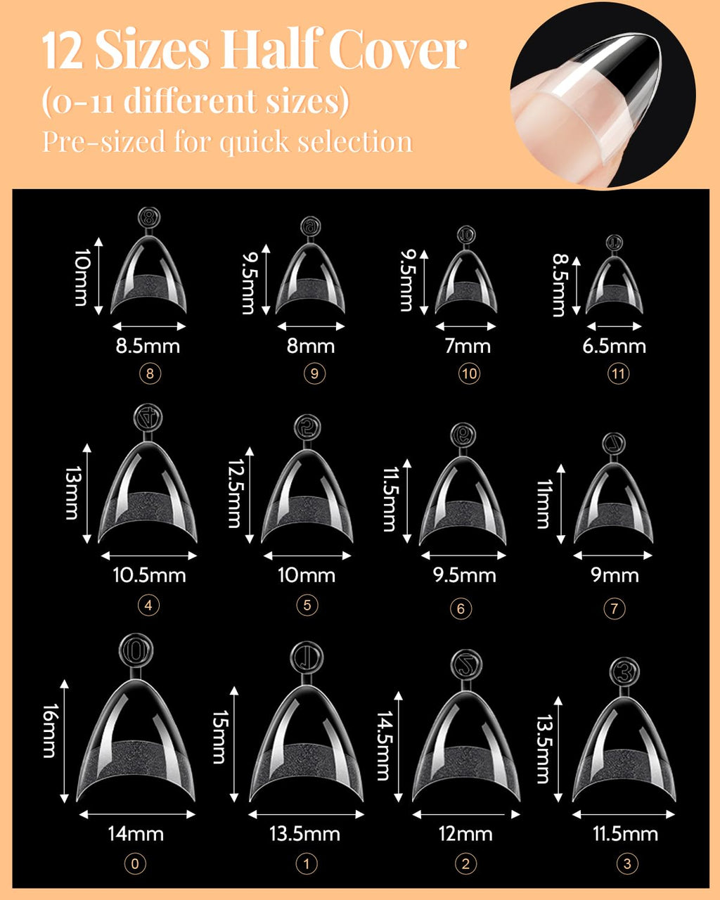 MORGLES Short Almond Nail Tips – 240 Pcs Half-Cover Clear Nails Kit with Glue, Files & Cuticle Forks