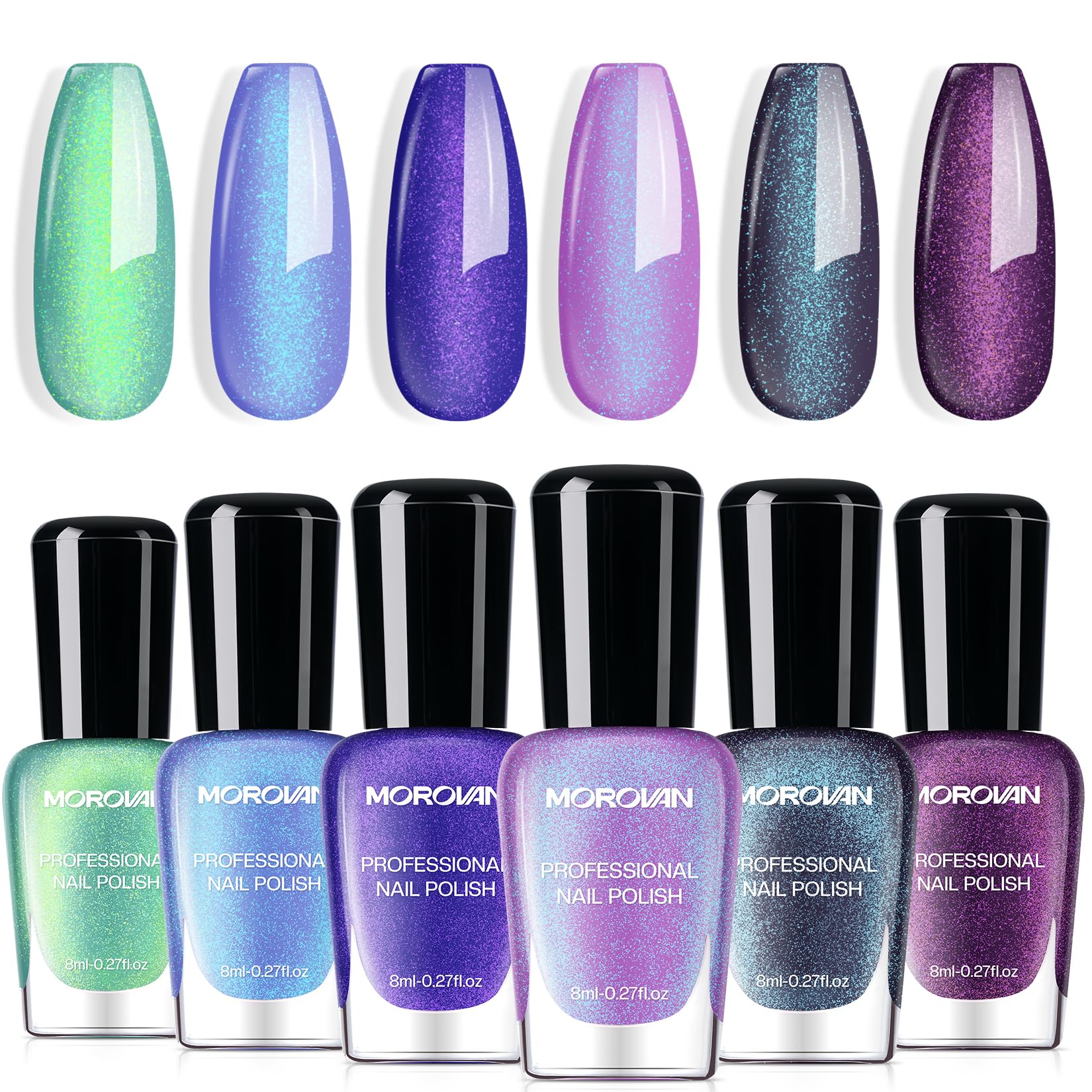 Morovan Chameleon Nail Polish Set — 6 Color Shifting Holographic Quick-Dry Kit