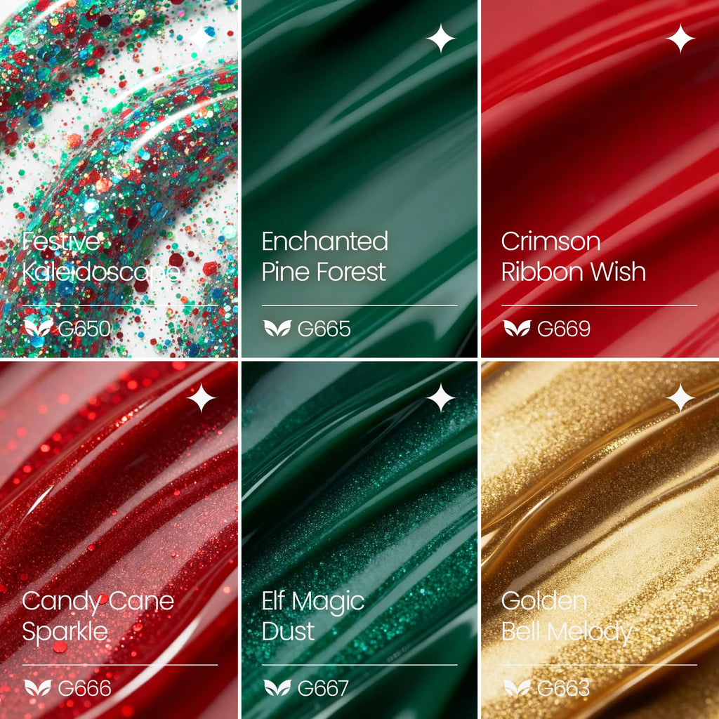 Morovan Christmas Gel Nail Polish Kit – 6 Colors (Green, Red, Gold Glitter, Silver) | Soak-Off Gel Polish for DIY Nails