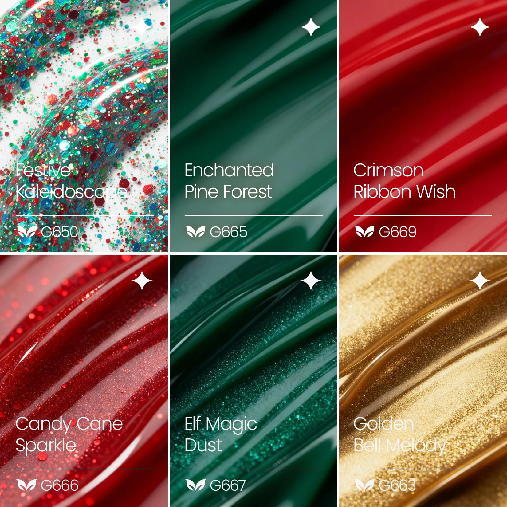 Morovan Christmas Gel Nail Polish Kit – 6 Colors (Green, Red, Gold Glitter, Silver) | Soak-Off Gel Polish for DIY Nails