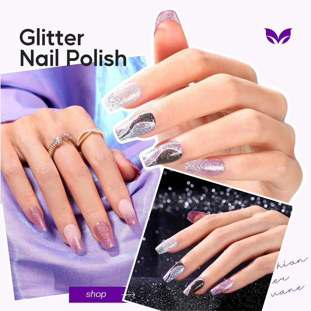 Morovan Glitter Nail Polish Set — Quick Dry Sparkle 6-Color Kit (Gold Silver Black)