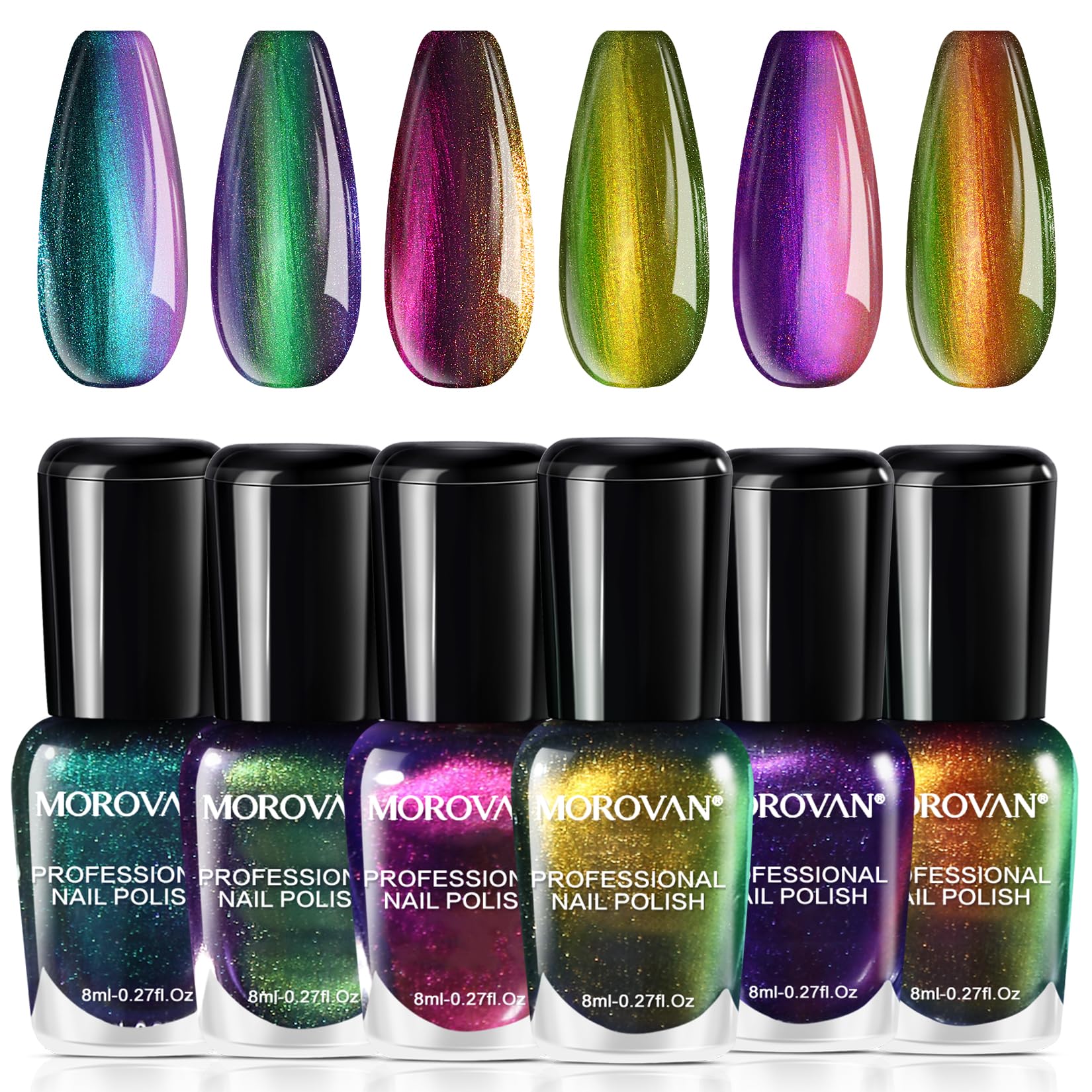 Morovan 6-Color Holographic Chrome Ombre Nail Polish Set – Air-Dry, Non-Toxic 0.27oz