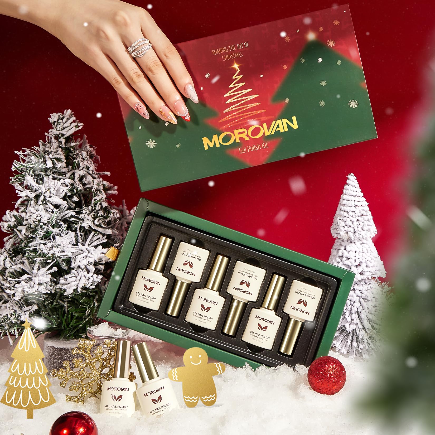 Morovan Gel Nail Polish Set – 6 Christmas Colors with UV LED Lamp for Home Salon