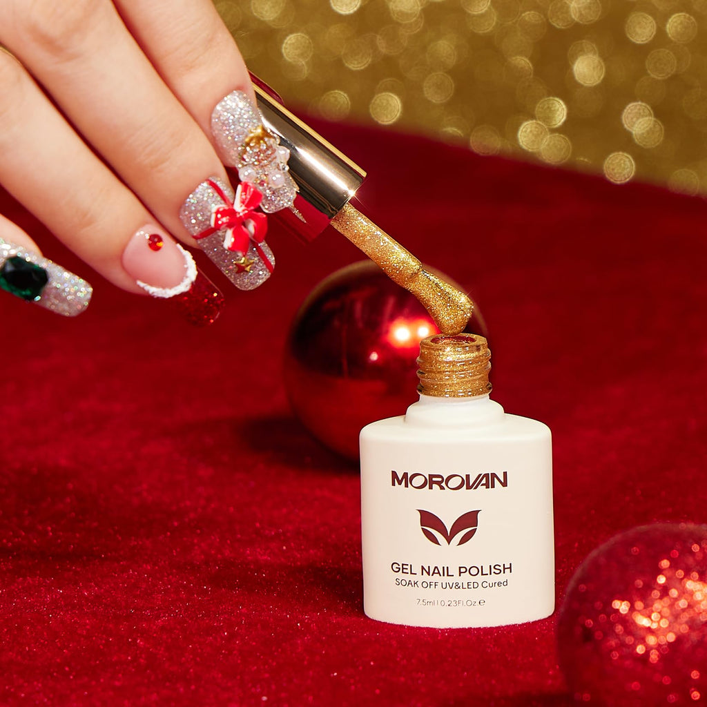 Morovan Gel Nail Polish Set – 6 Christmas Colors with UV LED Lamp for Home Salon